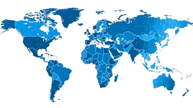 World map illustration showing countries in various blue shades