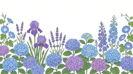 Early Summer Floral Illustration Background - Serene Flat Design with Hydrangea and Lavender