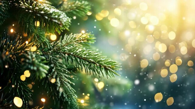 A festive of a mistletoe branch with bokeh lights in the background, suggesting a snowy winter scene.