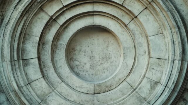 This captures the intricate details of an old building's facade with a circular pattern and ornate carvings.