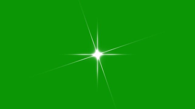 Twinkle sparkle star animation, white glowing cartoon stars, shimmering glitter light trails, optical shine rays, flat vector doodle effect on green background video. 4k loop animation