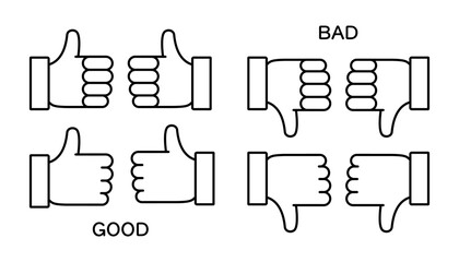 親指を立てた手と親指を下げた手の評価を表すアイコンセット