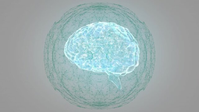 Holographic brain appearing center starting nodes forming sphere radiating network for medtech