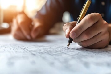 Urban planner sketching city layout ideas with pen