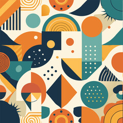 Playful Abstract Geometric Pattern with Retro Shapes &ndash; Mid-Century Modern Colorful Vector Design