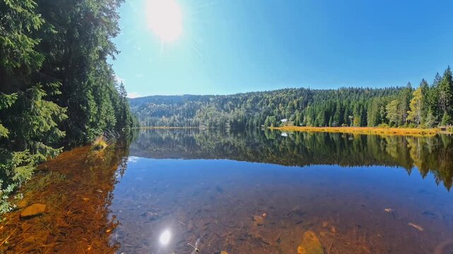 Autumn Walk at Lake Kleiner Arbersee &ndash; POV Hiking Along the Shore in Bavarian Forest