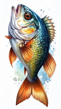 Digitally painted, colorful illustration of a sunfish with vibrant orange and blue scales