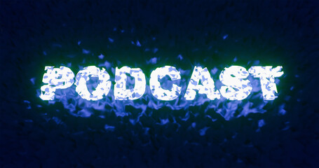 PODCAST text on black background. 3d render illustration.