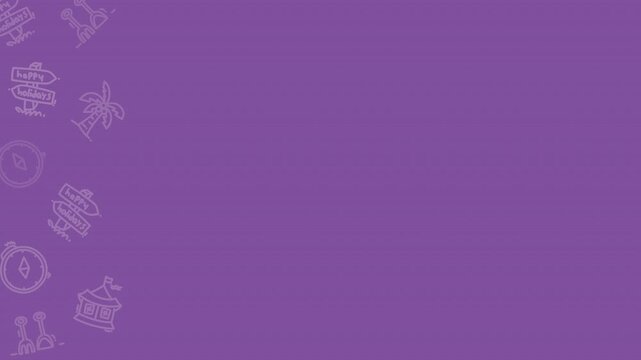 Summer holiday line art pattern background on purple minimalist backdrop with copy space