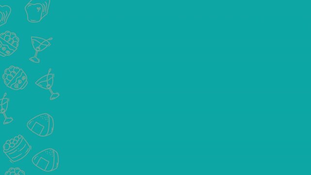Food and beverage line art pattern background elegant turquoise template for food blog