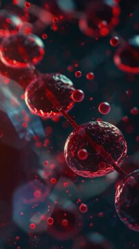 This captures a close-up view of red blood cells with a blurred background, highlighting the spherical shape and unique texture of these essential components of human anatomy.