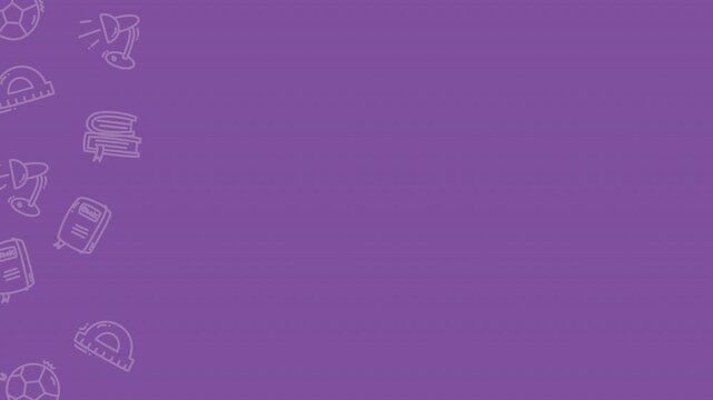 Back to school line art pattern background on purple minimalist backdrop with copy space