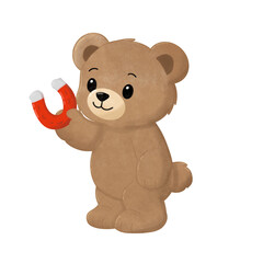Obraz premium Teddy Bear Love on isolate background. Nostalgia Cartoon Doodle Hand Drawn In watercolor style. Cute bear in brown with love.