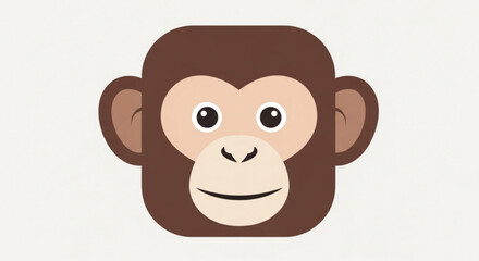 Smiling monkey face with brown fur and ears on white background cute cartoon primate head