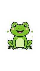 Fototapeta premium Cute cartoon illustration of a happy green frog with big eyes, sitting and smiling