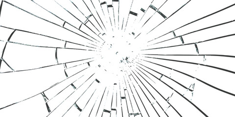 Abstract illustration of shattered glass with cracks radiating from a central point on a white background