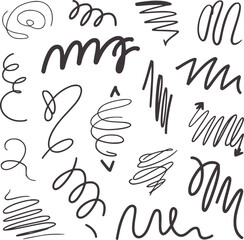 Obraz premium Collection of hand drawn black ink scribbles and arrows