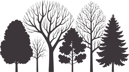 Fototapeta premium Monochrome silhouette forest with diverse tree shapes and bare branches trees