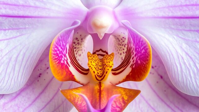 Close-up of an orchid blossom, showing delicate petals and vibrant colors