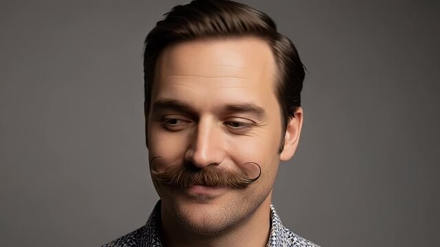 Man with large mustache smiling and looking at camera.