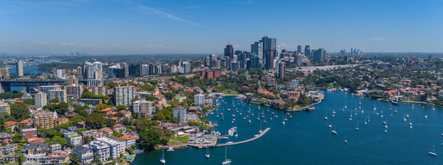 Naklejka premium 7 February 2026 Panorama Aerial View of Sydney Harbour Circular Quay cruise Liner on a nice Summer day beautiful Sky in Sydney NSW Australia