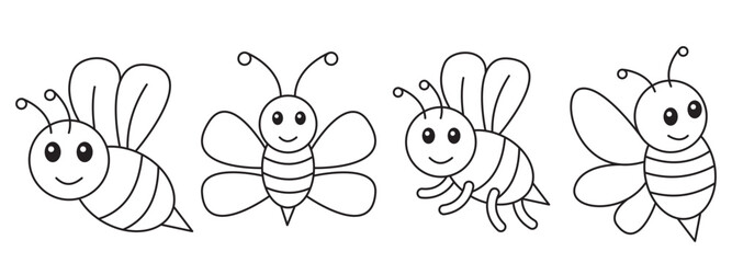 Obraz premium Black and White Bee Coloring Page Vector Illustration for Kids Educational Activities