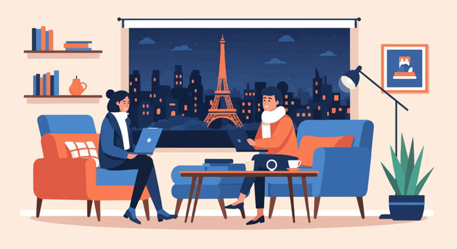 Cozy night in Paris with city skyline and Eiffel Tower view