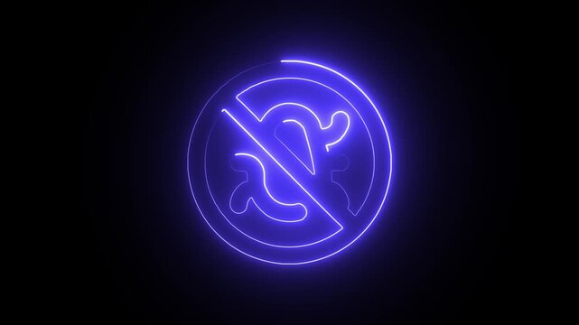 Neon sign with prohibition symbol indicating no spitting allowed in a modern and sleek design with blue glowing effect against a dark background for public health awareness campaigns.