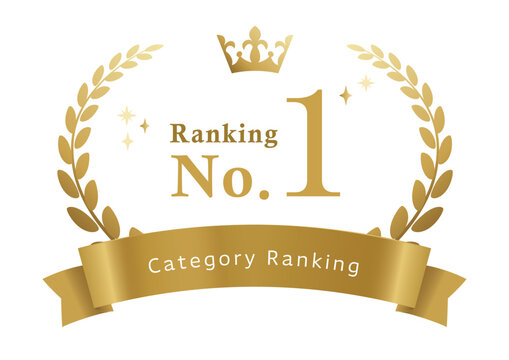 Ranking No.1 Gold Award Badge with Crown and Laurel Vector