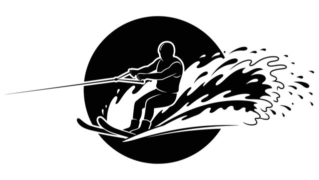 Water Skier Silhouette Graphic Illustration.