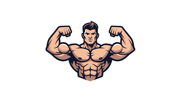 Muscular Cartoon Man Flexing Muscles.