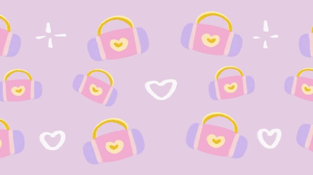 Cute pink handbag with heart seamless loop pattern