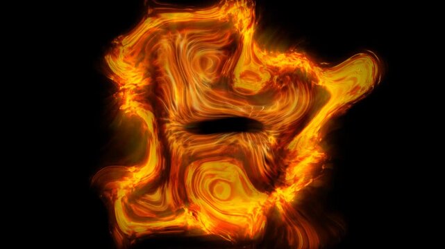 a fractal distortion animation made from an eye iris in fire on a white background