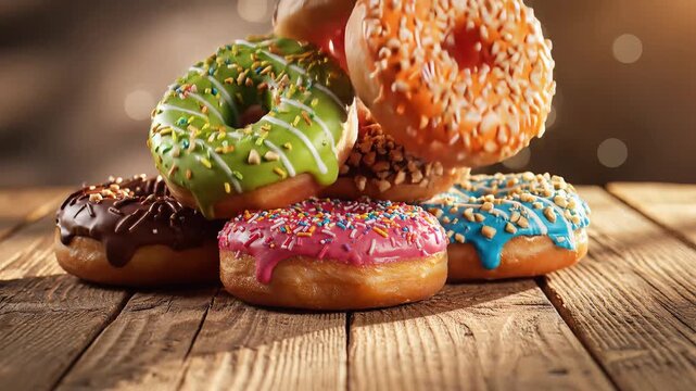 Delicious Freshly Baked Assortment of Colorful Donuts Sweet Junk Food