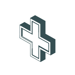 Obraz premium Isometric Plus Sign Icon Representing Medical Help and Healthcare.