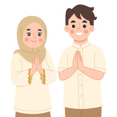 Fototapeta premium Illustration of Couple Offering Greetings, Illustration of a couple celebrating Islamic Eid