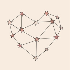 Geometric Heart Constellation with Muted Pink Stars and Celestial Connection Lines