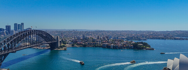 Obraz premium 7 February 2026 Panorama Aerial View of Sydney Harbour Circular Quay cruise Liner on a nice Summer day beautiful Sky in Sydney NSW Australia