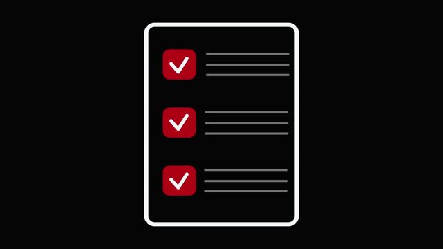 Checklist Icon with Red Checkmark on Black Background for Use Animated Motion Graphic