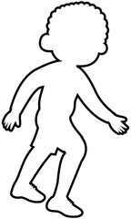 Fototapeta premium Sporty curly hair boy dribbling inside foot soccer technique step 2 outline illustration without ball. Editable Color Vector