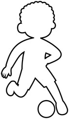 Fototapeta premium Sporty curly hair boy dribbling inside foot soccer technique step 3 outline illustration Editable Color Vector