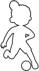 Fototapeta premium Sporty afro bun glasses girl dribbling inside foot soccer technique step 3 outline illustration Editable Color Vector