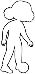 Fototapeta premium Outline graphic of sporty double afro puff girl dribbling inside foot soccer technique step 1 illustration Editable Color Vector
