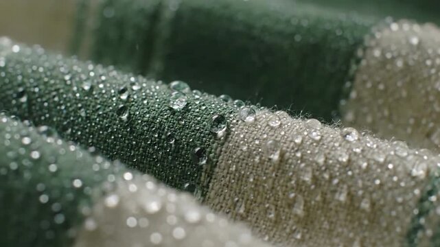 Textural Contrast and Dew Sparkle Focus on the interplay of different fabric densities and colors, enhanced by the radiant shimmer of morning dew.