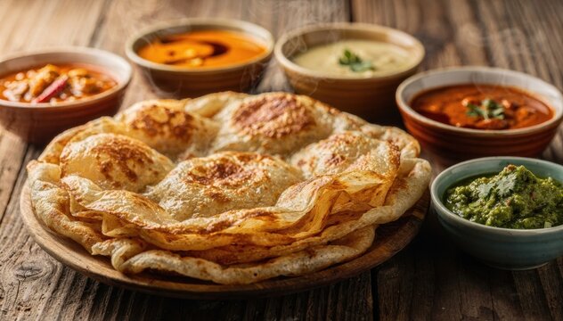 Delicious Indian Cuisine: Crispy Parotta and Dips