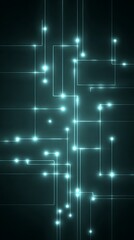 Glowing cyber futuristic circuit board with neon lines and dots on dark background