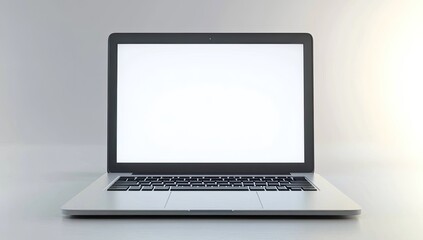 Modern laptop computer, front view, blank screen
