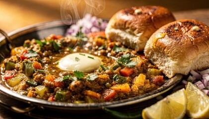 Delicious Spicy Vegetable Curry with Bread Rolls