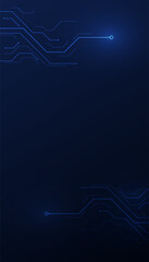 Dark blue vertical technology background with hardware circuit lines.