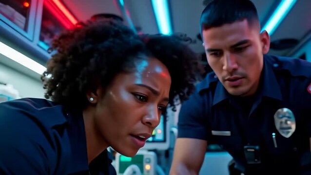 Emergency Medical Technicians Providing Care in an Ambulance